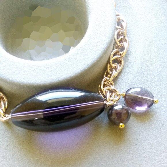 Dark Gray Purple Focal + Gold Chain Bracelet Sleek Chunky & Effortlessly Elegant - Picture 4 of 10